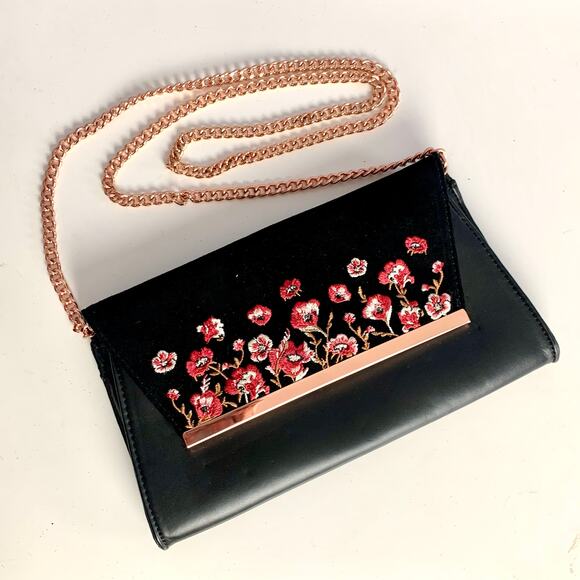 WHBM Black Convertible Purse with Floral Embroidery - Picture 1 of 6